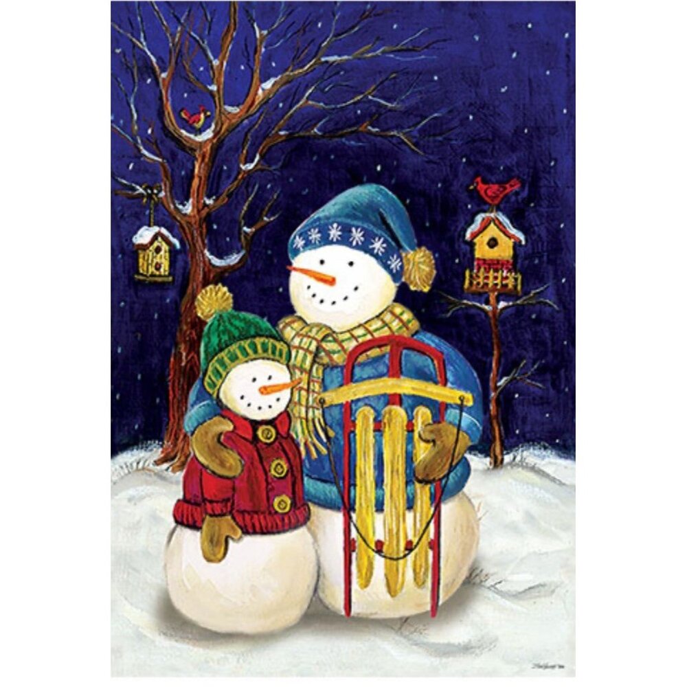Christmas Snowman Garden Flag Holiday Party Banner Cardinal Sleigh Winter Decor